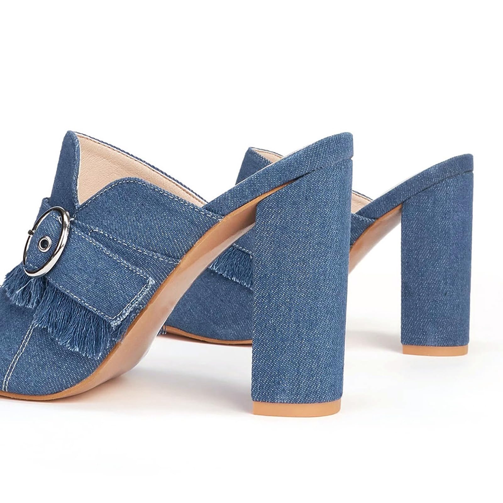 Ciabatte con Tacco Alto a Blocco per Donna, Mules con Tacco Grosso a Slip-On Punta Aperta, Sandali con Tacco Comodi in Denim Stile Retrò per Abiti Quotidiani e da Festa