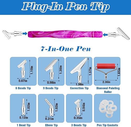 Miniatura 4 de ZYNERY Kit de 27 bolígrafos de pintura de diamante, 45 puntas ergonómicas de metal de acero inoxidable, bolígrafos de arte de resina de diamante,