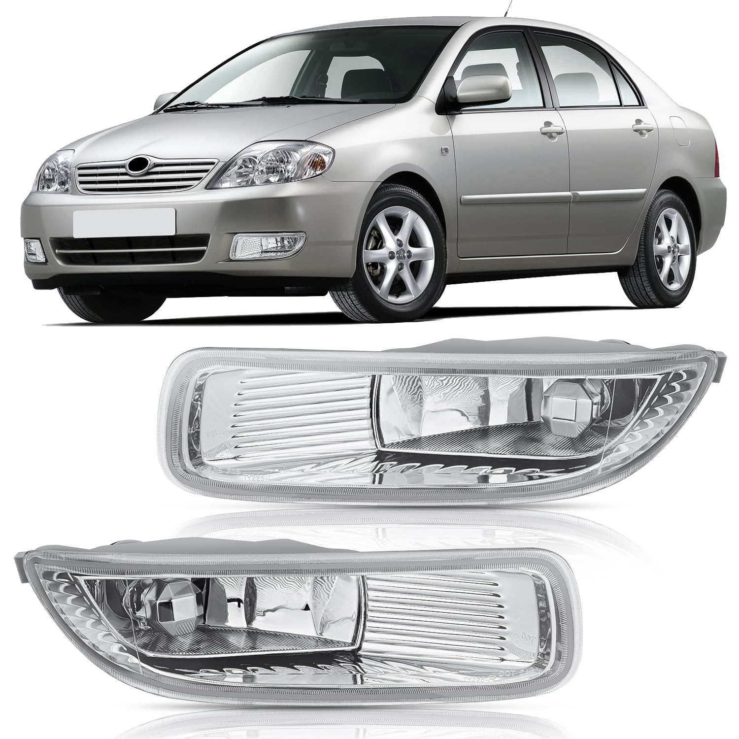 Nilight Fog Lights Assembly Compatible with 2003 2004 Toyota Corolla w/H3 12V 55W Bulbs Clear Lens Driver and Passenger Side