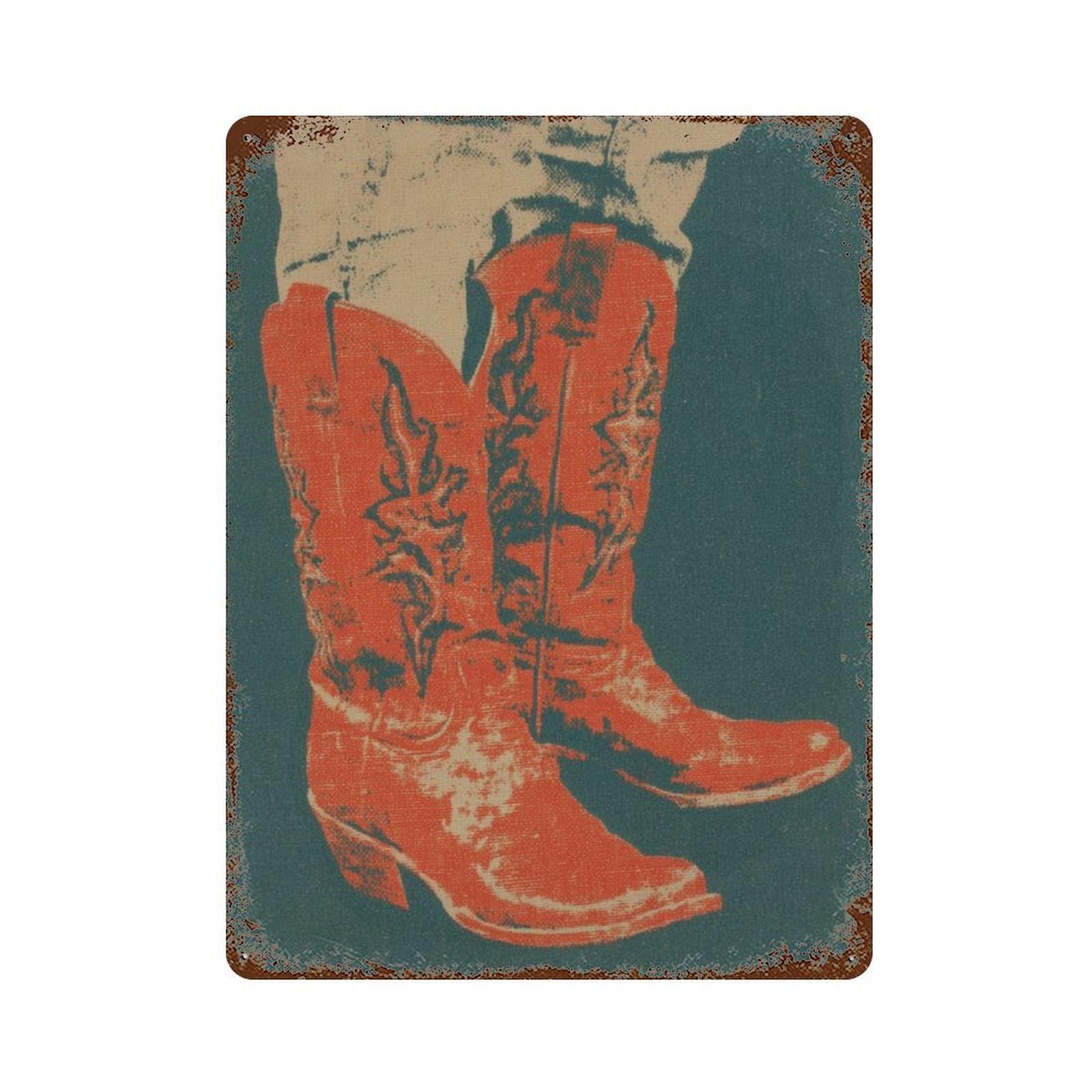 xiaoxiaoshen Cowboy Boot Western Rustic Orange Wall Decor Art Metal Tin Poster Modern Home Decor Art Home Bar Shop Decorations Vintage Sign 40x30cm
