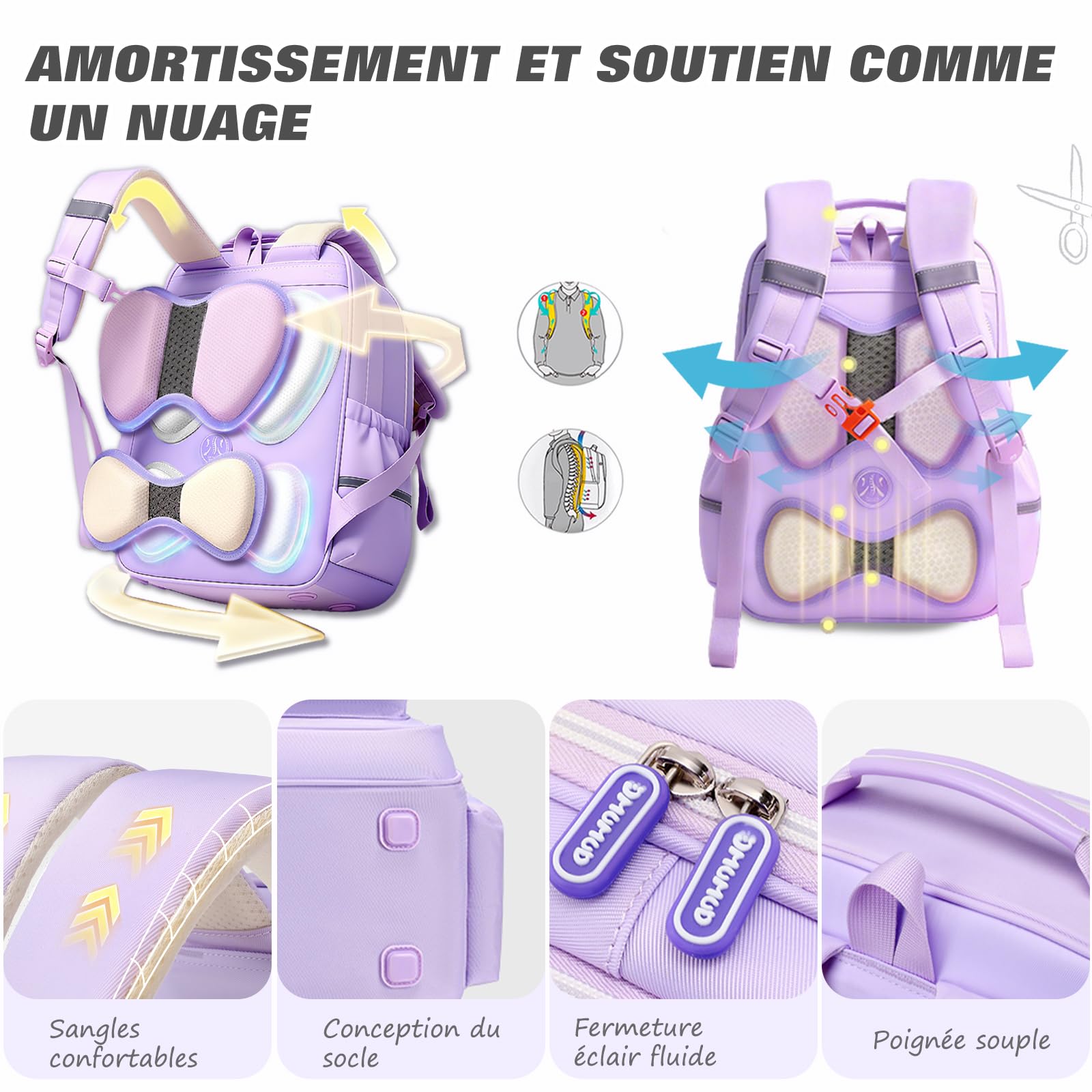 FANDARE Léger Imperméable Cartable Enfant Garçon Fille École pour Primaire Maternelle Bretelles Larges Dos 3D Mousse Sangles Poitrine Antichoc Marron