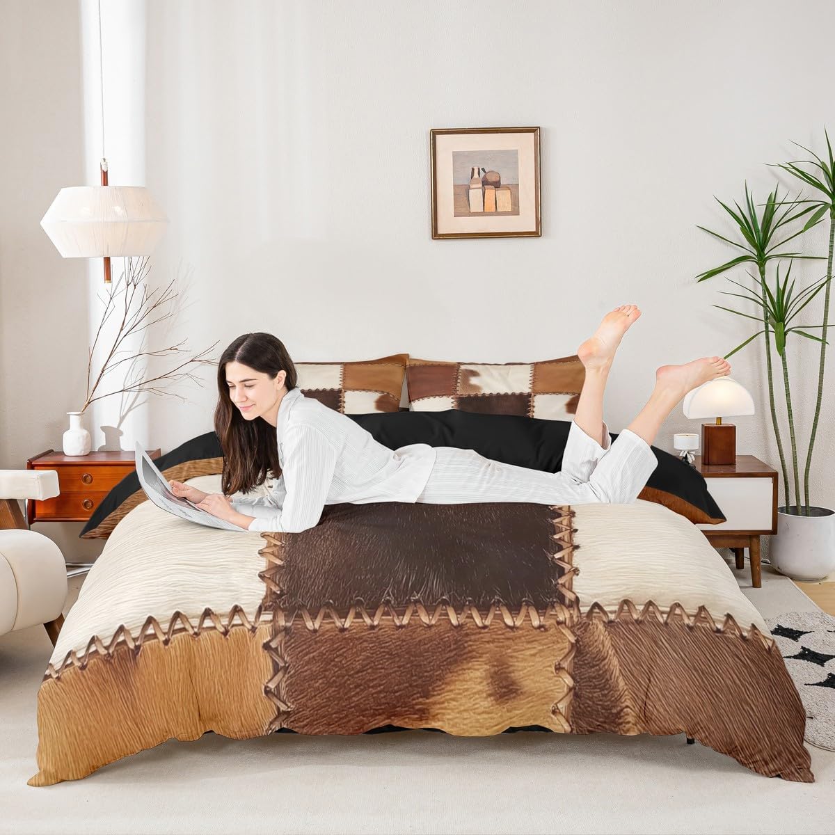 Cowhide Bedding Sets Patchwork Cow Print Comforter Cover (No Filling)Farm Animal Duvet Cover Set For Kids Boys Girls Western Cowboy Farmhouse Bedspreads Cover 2 Pillow Cases Bedroom Decor King Size
