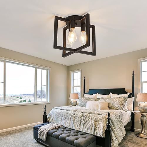 Miniatura 9 de ZGLAOJT Lámpara de Techo de 3 Luces, Candelabro Industrial Negro Semi Empotrado, Iluminación de Techo para Cocina Sala de Estar Dormitorio Casa de