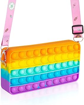 COOLCOLD Pop Pencil Case it Pops Purse Handbag, Girls Popit Popitsfidgets Bag, Push Popper Bubble Popping Sensory Anxiety Stress Relief Fidget Toy Kids Women Multicolor