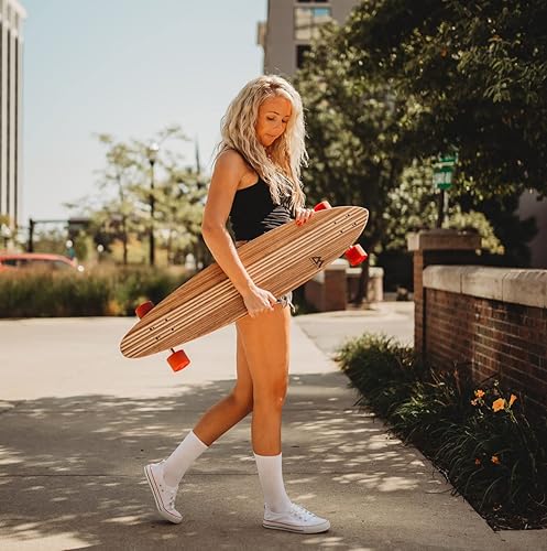 Vista 5 de Magneto Longboards Bamboo Longboards for Cruising, Carving, Free-Style, Downhill and Dancing (Bamboo Drop & Fiberglass Through Longboard)