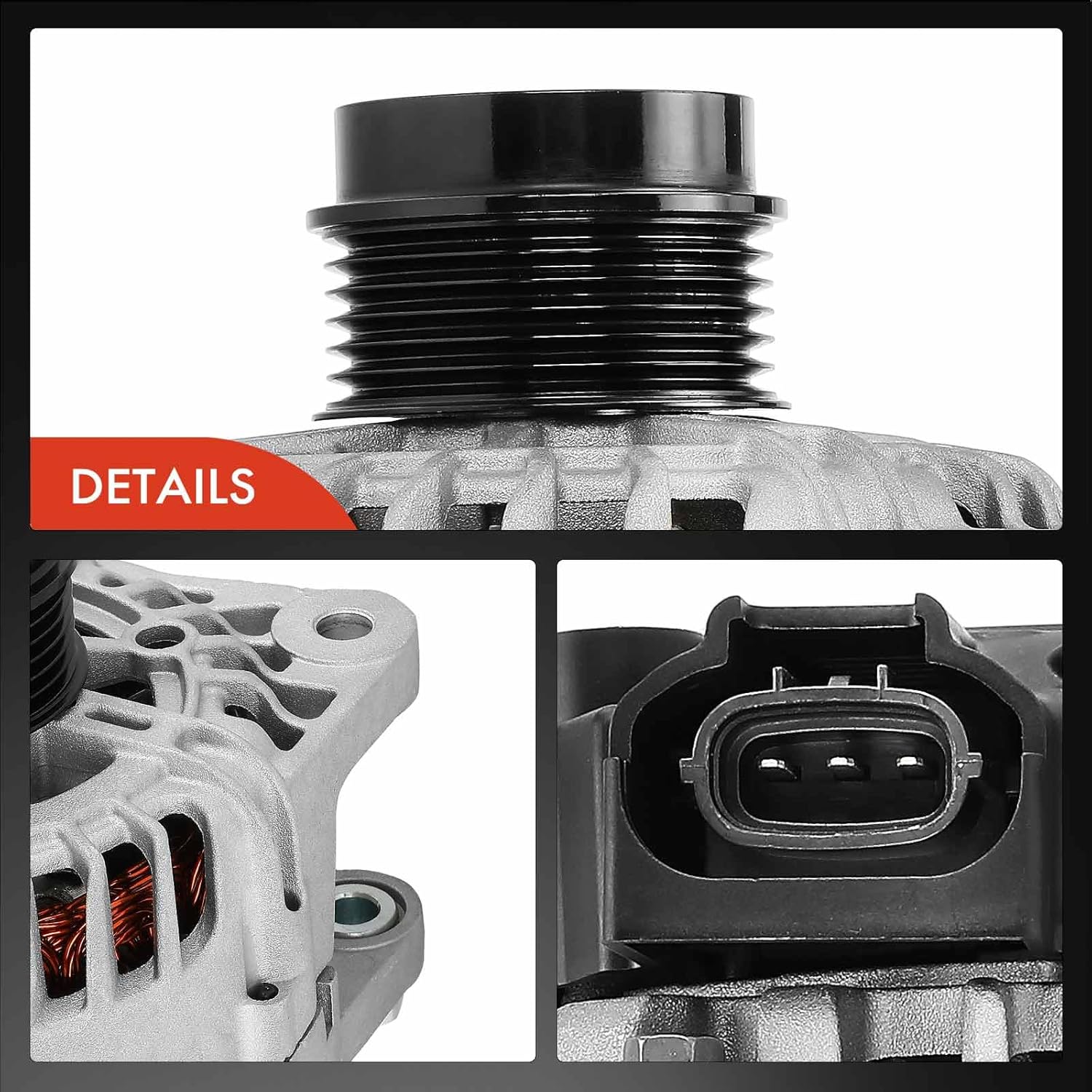 A-Premium Alternator Compatible with Kia Soul 2012-2016, Forte Koup 2014-2016, Forte5 2015-2016, Rio 2014-2017 & Hyundai Veloster 2013-2017, 1.6L, 12V 110A 6-Groove Decoupler Pulley Clockwise
