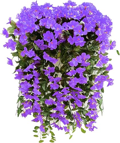 Cesta de flores colgantes de color violeta, guirnalda de flores de vid de glicina de pared artificial, orquídea de seda falsa, planta de simulación