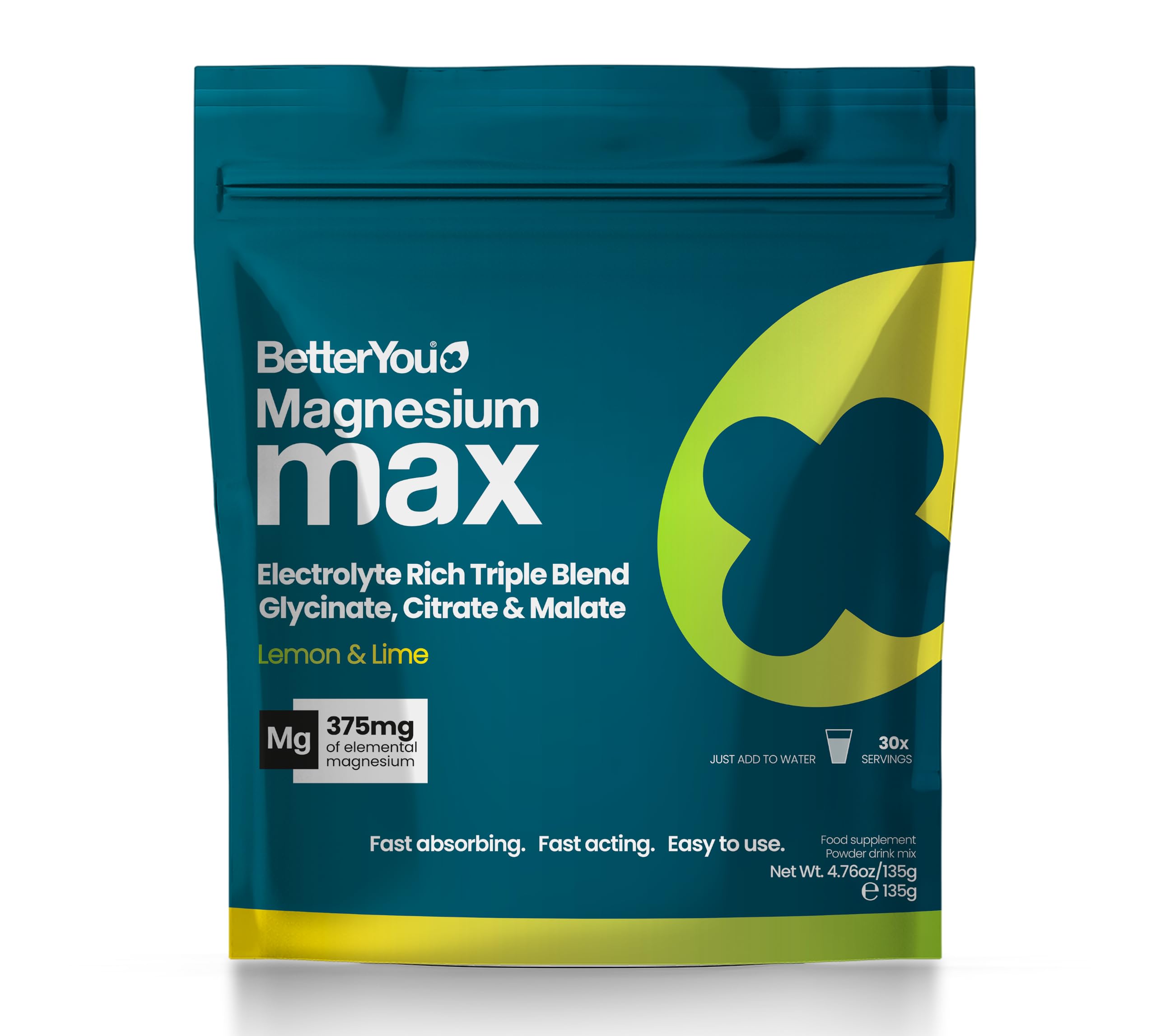 BetterYou Magnesium Glycinate 3-in-1 Complex Powder, Lemon & Lime Flavour | 375mg Elemental Magnesium Glycinate Malate Citrate Supplement, Sugar Free Drink, Dissolves Quickly, No artificial additives