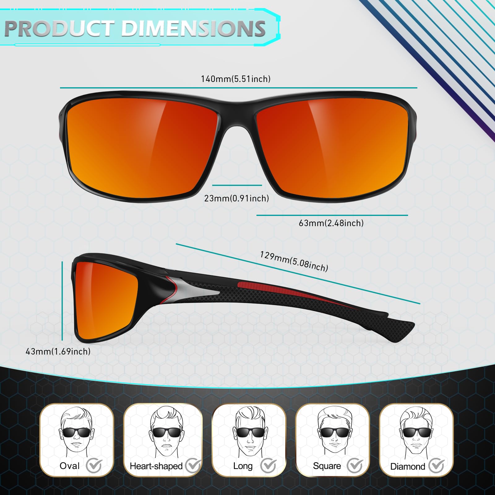 Sunier Lunettes de Soleil Polarisées pour Homme Femme,Sportives Lunettes de Conduite Pêche Vélo Anti-UV Lunettes de Soleil