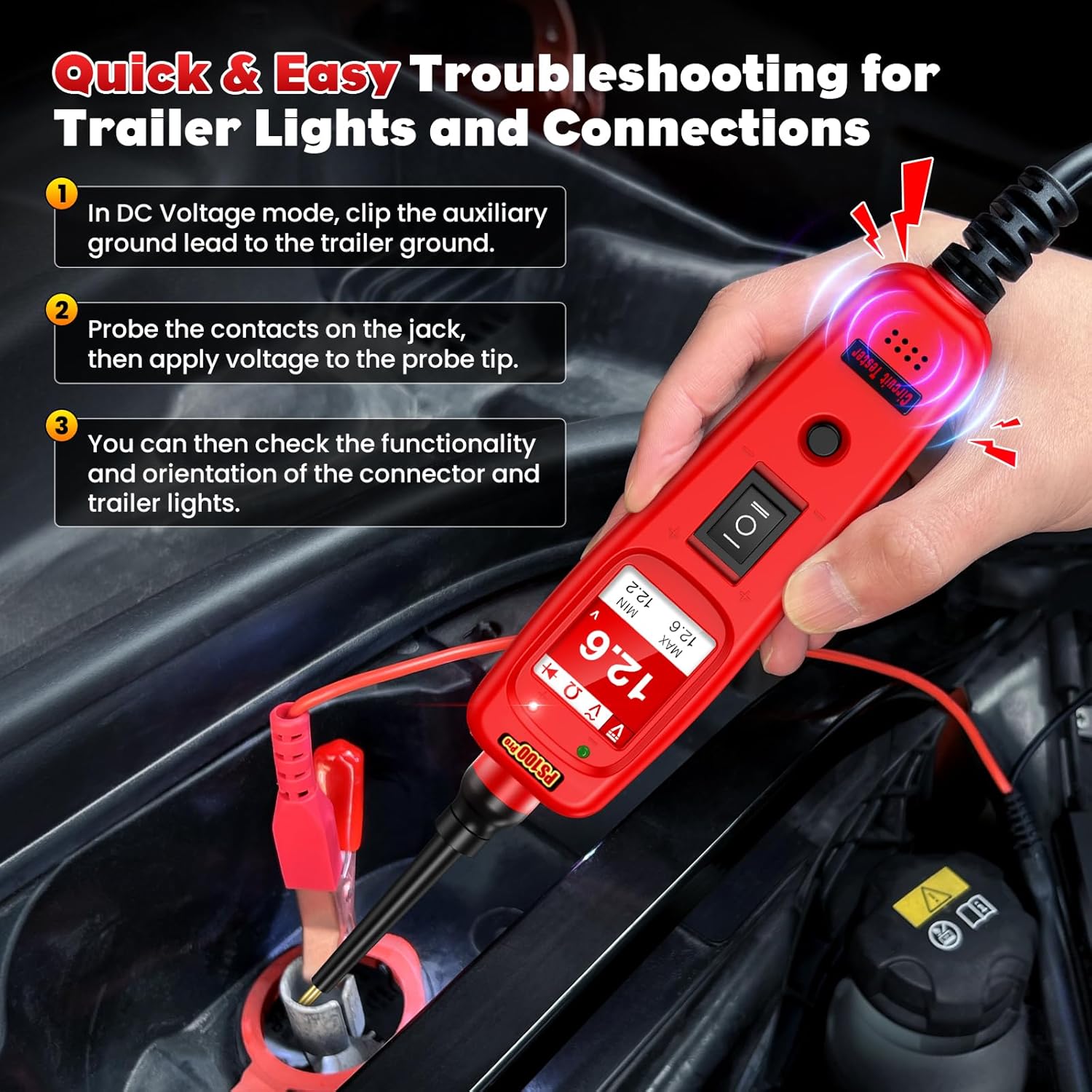PS100PRO Automotive Circuit Tester and Short Finder, 12V/24V Power Circuit Probe Kit with AC/DC Voltage Tester, Current Probe, Component Activation Tool, Includes 20FT+20FT Cable