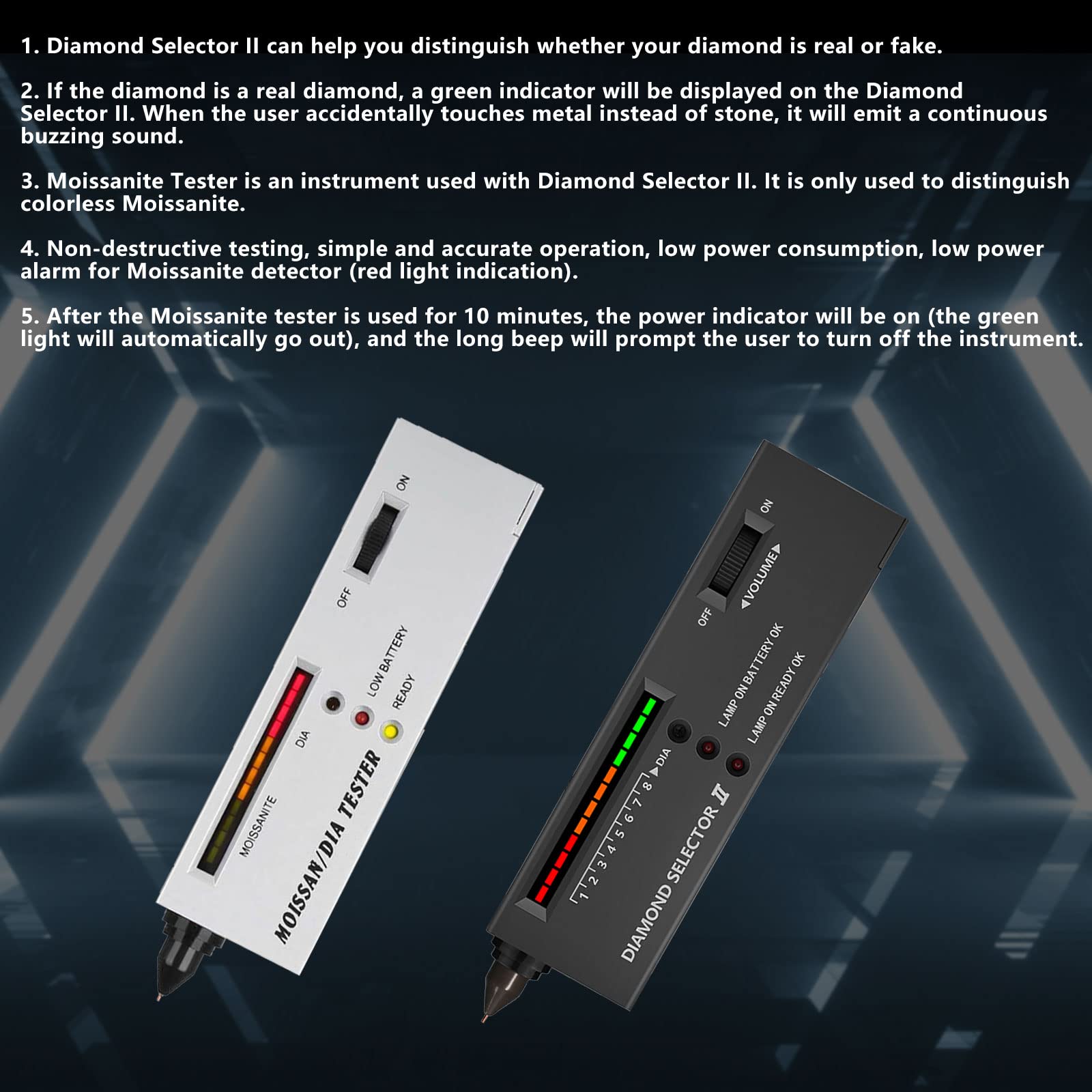 Moissan Lot de 2 testeurs de diamant professionnels haute précision avec mini LED pliable loupe 30 x 60 x