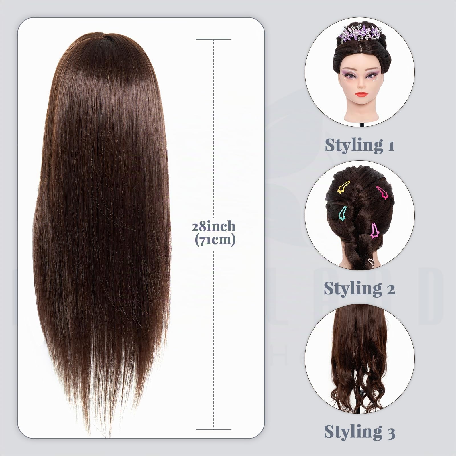 Neverland Tête de coiffure pour coiffer et maquiller 60% cheveux naturels