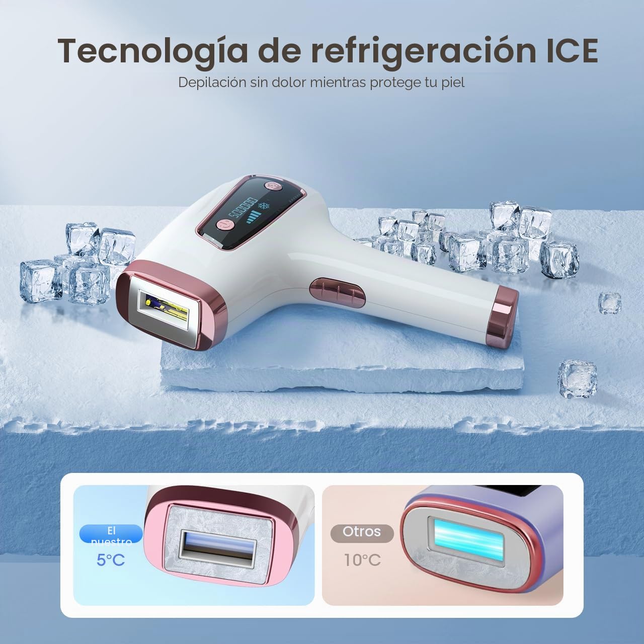 MLAY IPL Depilación con hielo, dispositivo de depilación láser sin dolor, 5 niveles de energía, energía 18J y flash automático, depilación láser en casa para bikinis, axilas