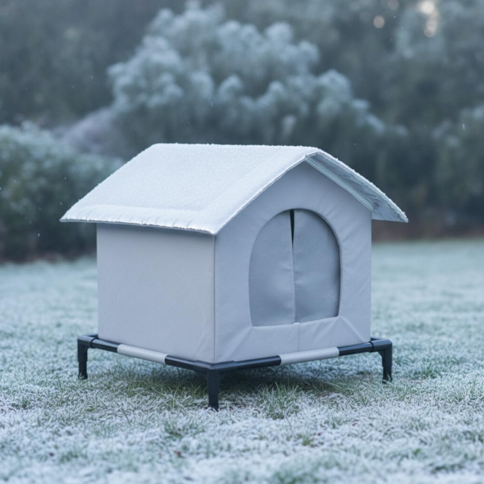 Niche pour Chat Compact, Size to 2, Modèle avec Support en Tissu Gris, Taille M | Extérieur, Niche pour Chat avec Pieds, Surélevé, Balcon, Chats