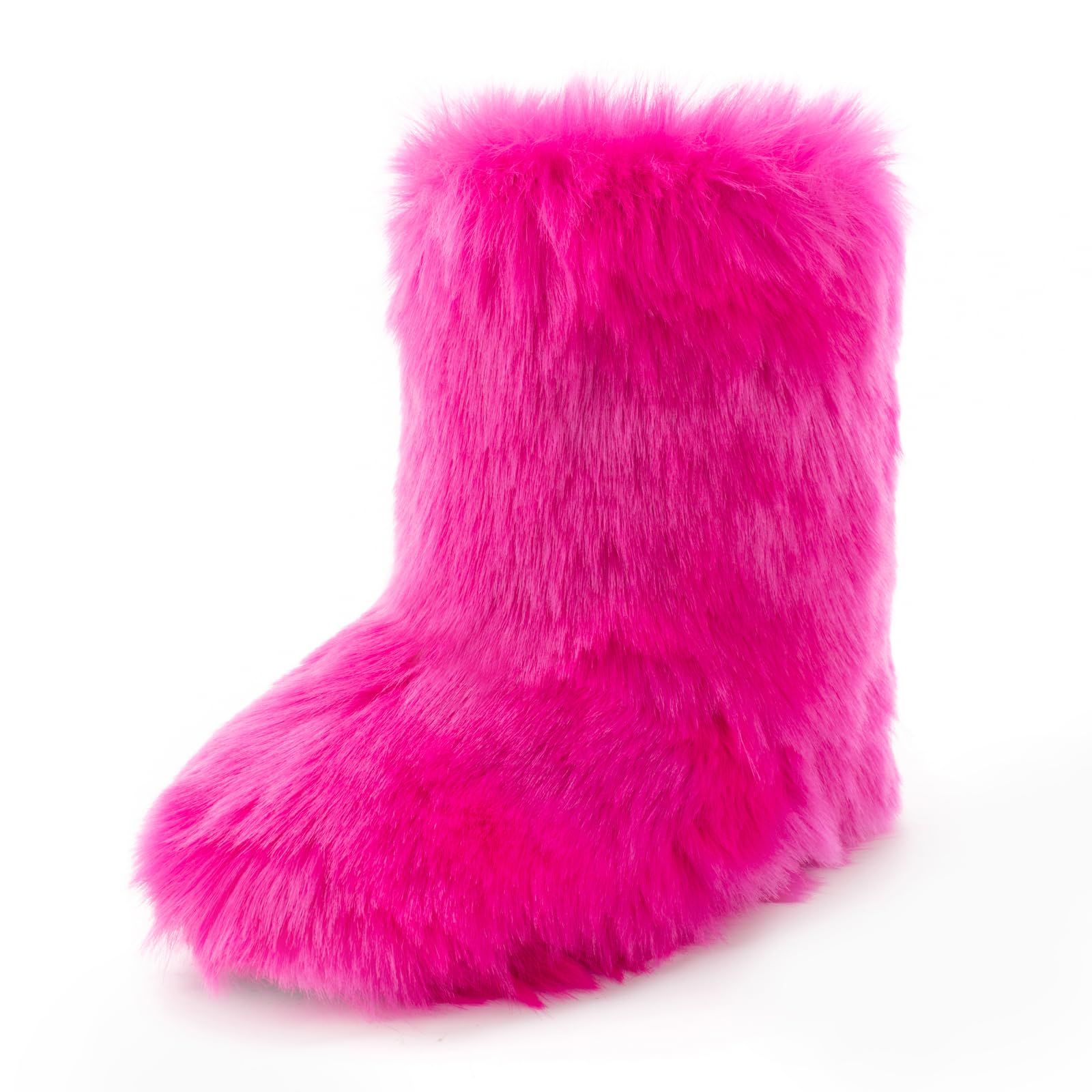 IXU Women's Faux Fur Boot Furry Fluffy Round Toe Suede Snow Winter Women Boots Comfy Plush Warm Short Outdoor Indoor Flat Shoes Mid-Calf Boots 36 EU Pink
