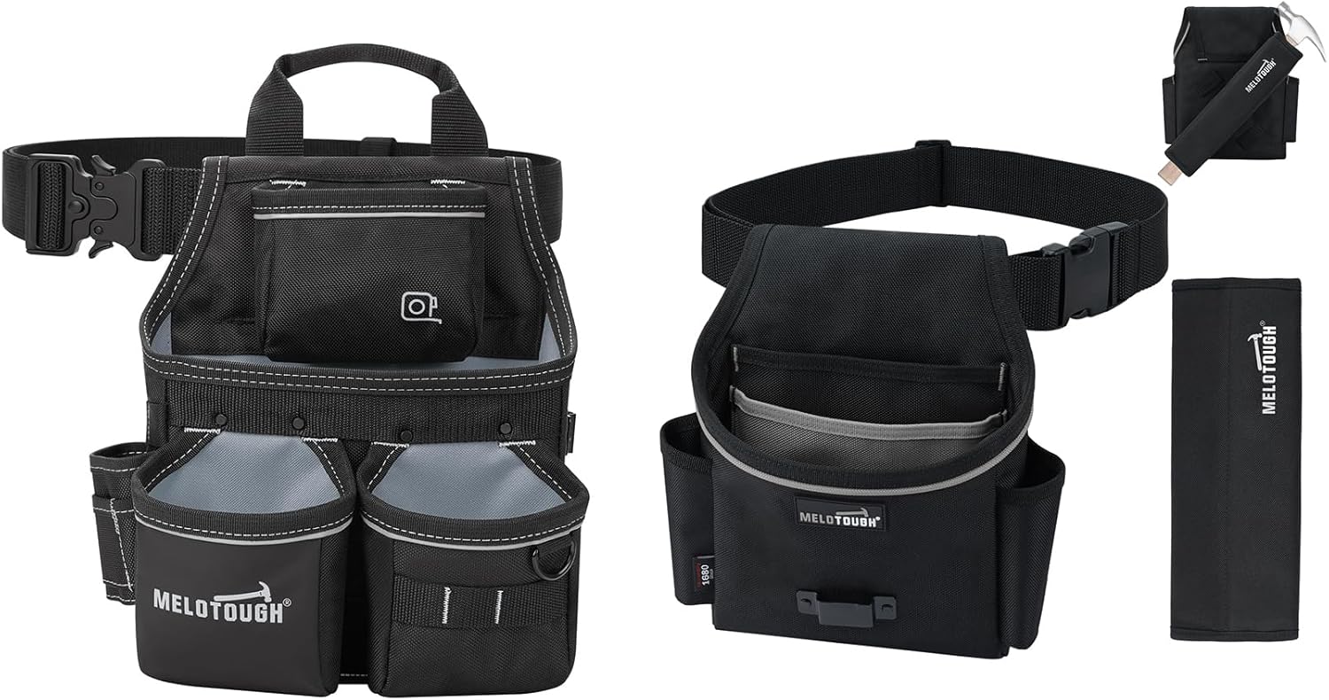 MELOTOUGH Tool Pouch with Belt, Electrician Tool Pouch with Detachable Hammer Holster for Electrician, Carpenter, Construction