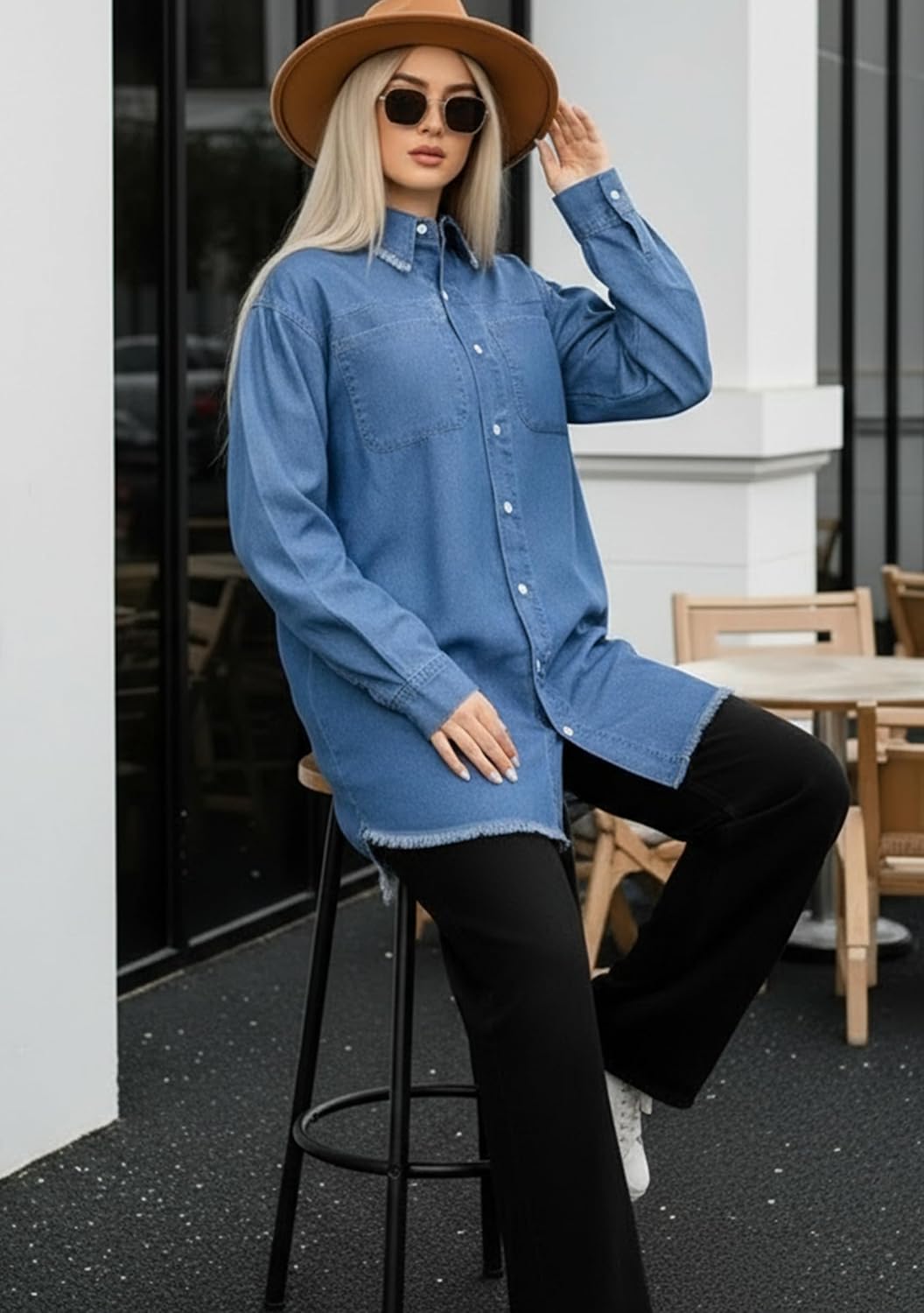 JMOJO Chambray Shirt Women – Oversized Denim Shirt Women Button Down - Womens Tops for Casual Valentines Day Outfit Women - Image 5