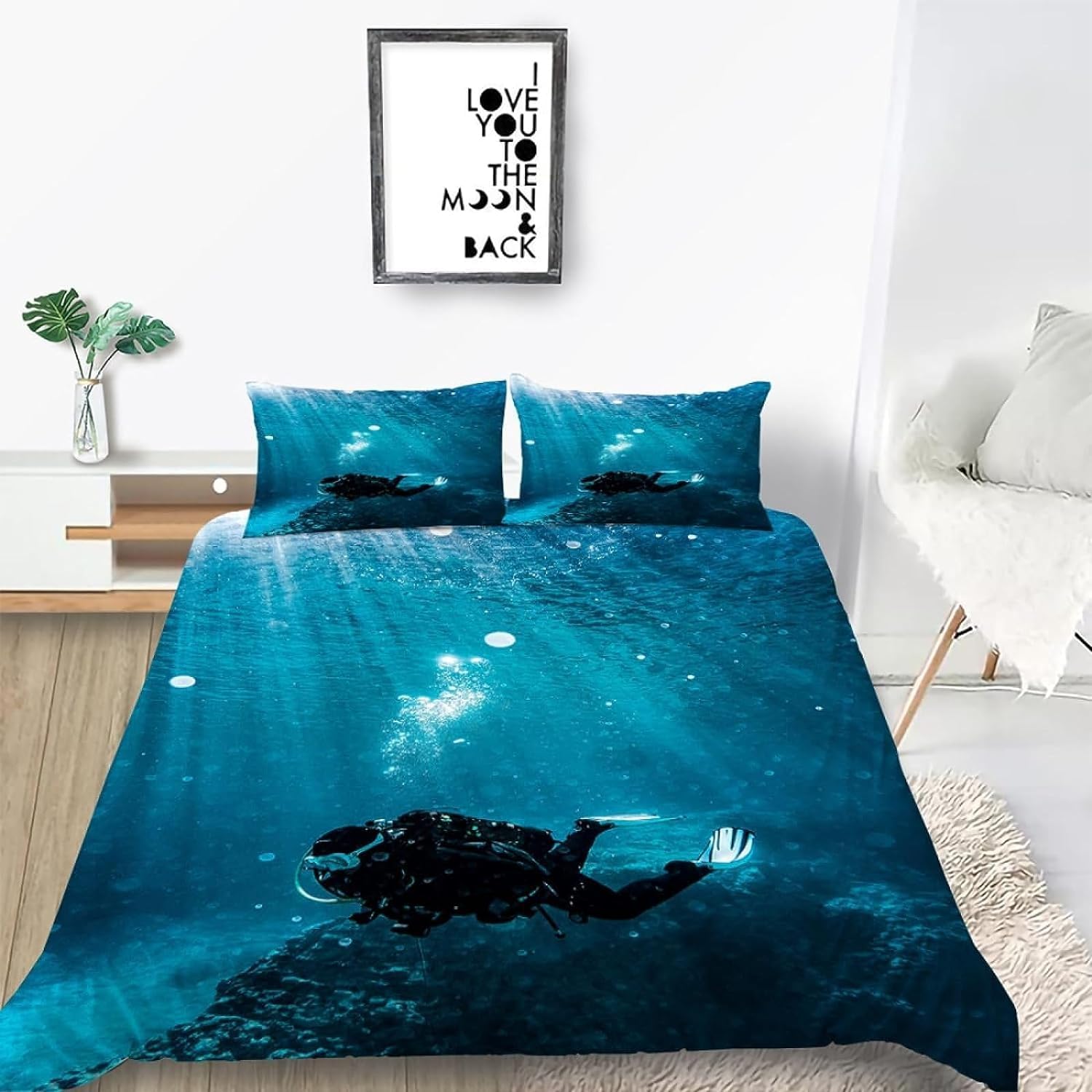 Housse de couette 220x240 imprimé haute définition motif grand bleu