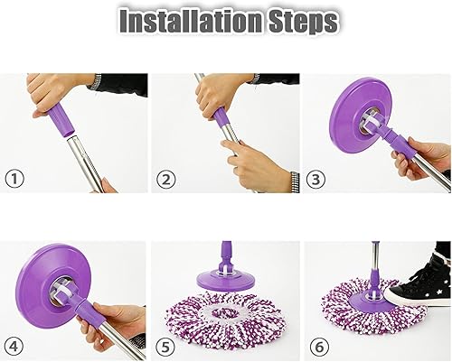 Miniatura 7 de Midremer Mango de repuesto para trapeador giratorio, 49 pulgadas, 360 grados, telescópico de repuesto con disco de plástico reforzado para sistema