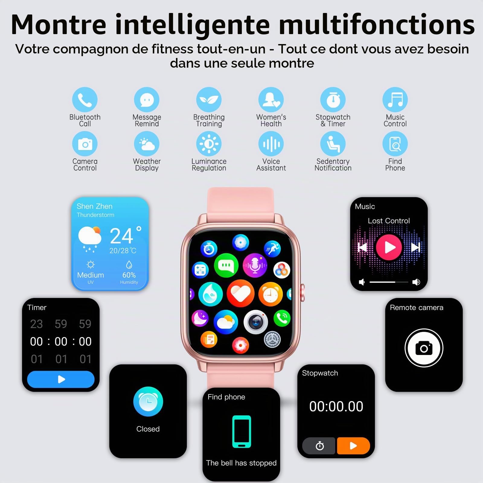 Montre Connectée Femme Homme, 1.83" HD Smartwatch, 20 Jours d'Autonomie