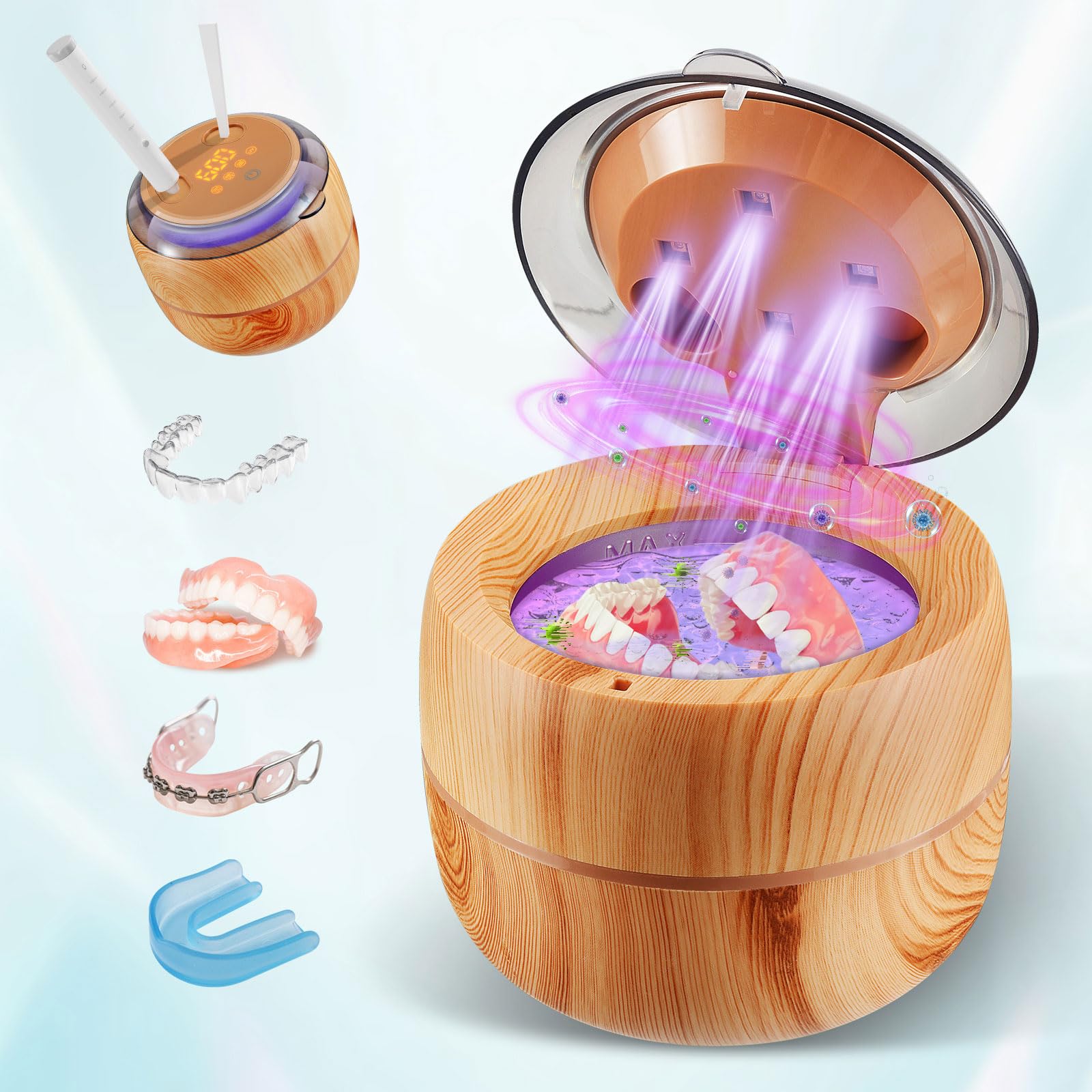 Nettoyeur Ultrasons Dentaire 45000Hz 200ML avec 4 UV Lampes pour Prothèses Dentaires