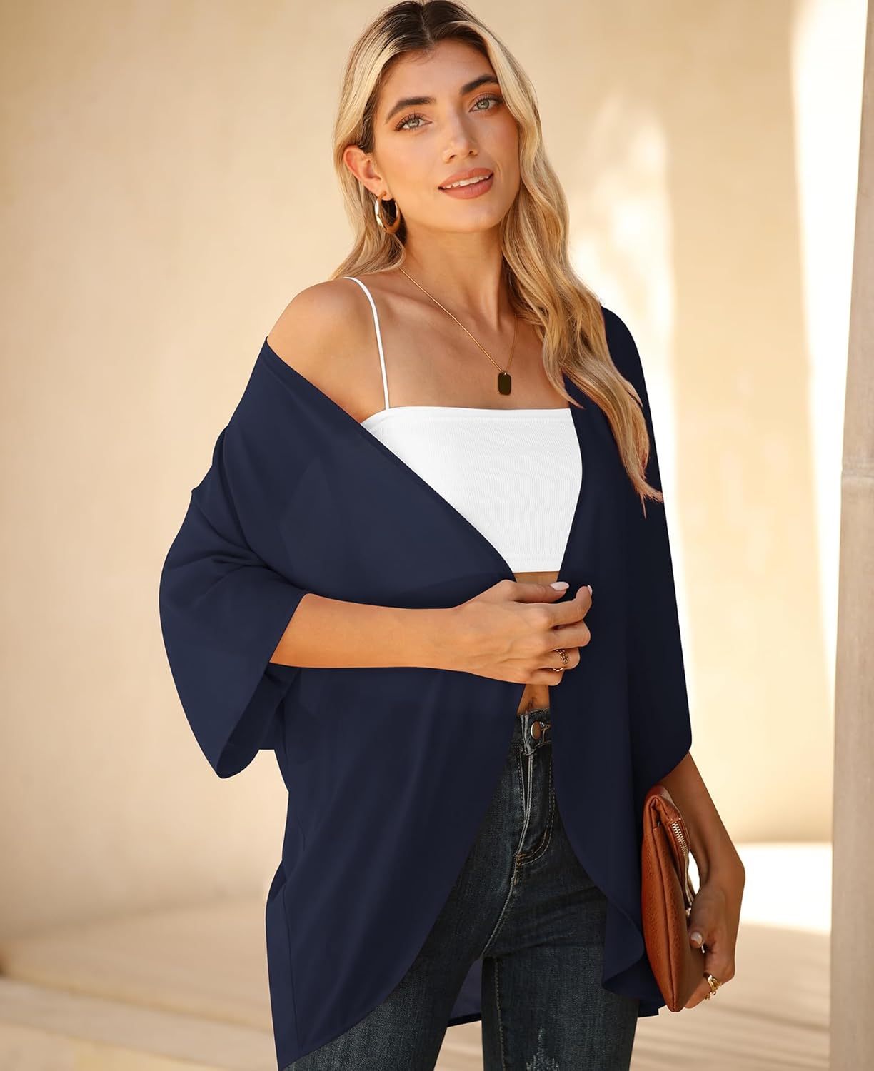 LILBETTER Women Lightweight Chiffon Cardigan Puff Sleeve Loose Beach Wear Cover Up Blouse Top - Image 2