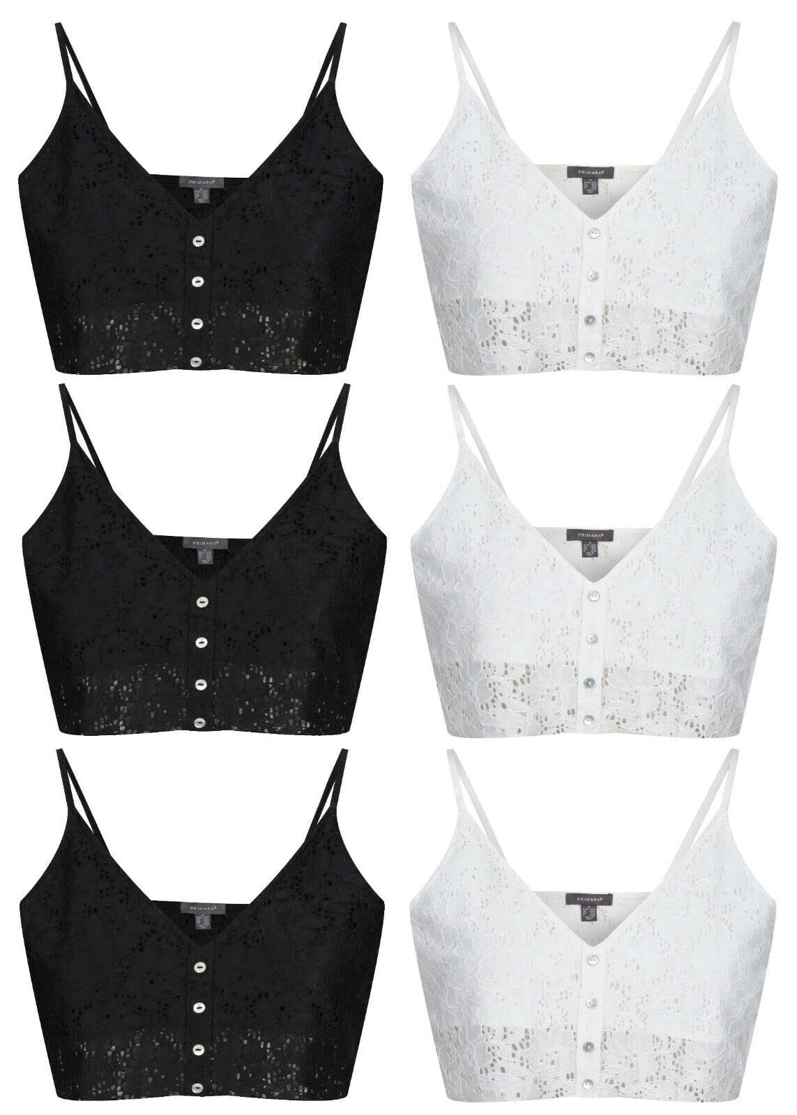 Paradise Ladies 3 Pack Crochet Crop CAMI Vest TOP EX UK Store Black White UK 4-16 *Multipack*