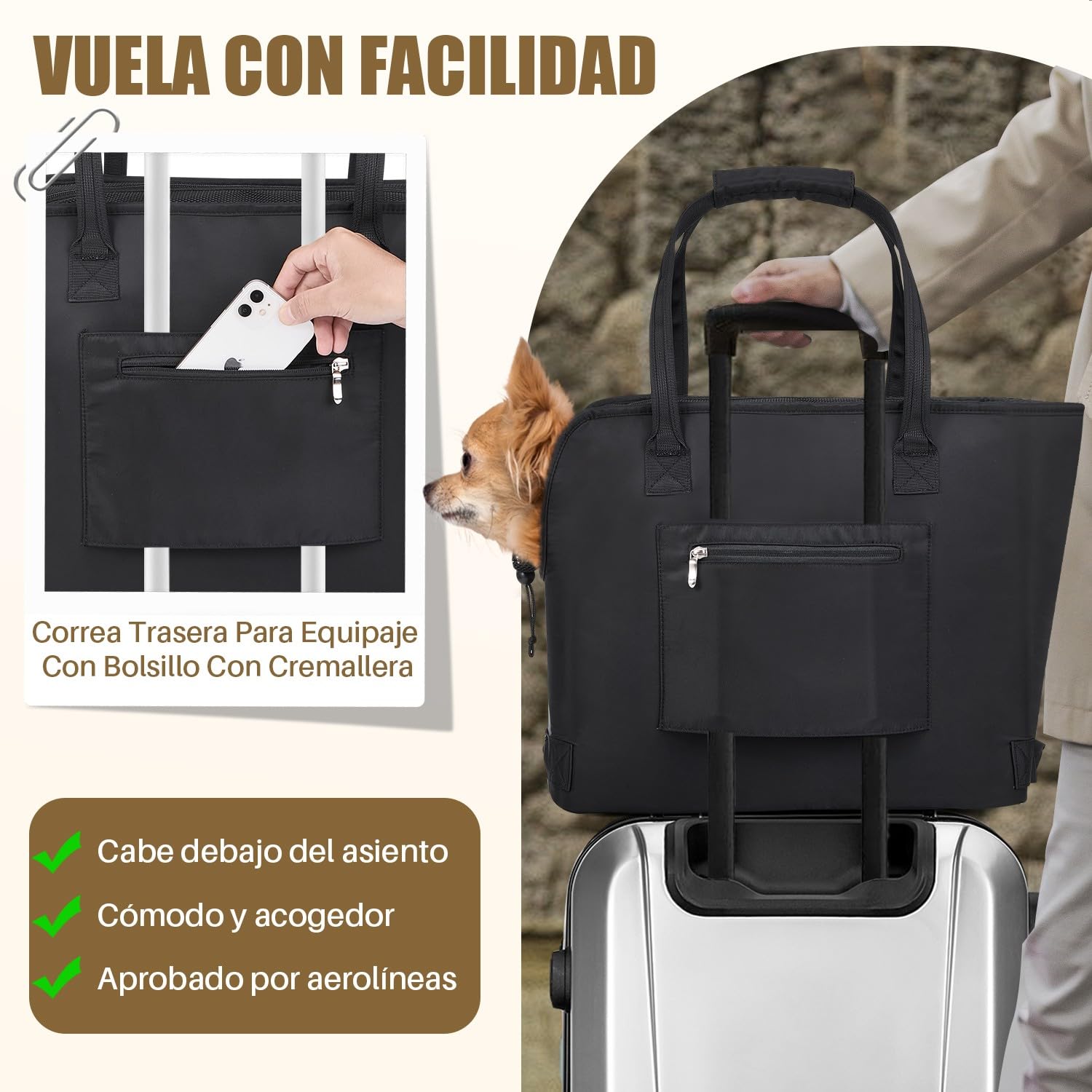 SlowTon Transportin para Perros - Bolsa Transporte Transpirable para Mascotas Portátil para Mascotas con Correa Seguridad, Ideal para Perros y Gatos de hasta 5.5 kg para Paseos Viajes 40CM*19CM*33CM