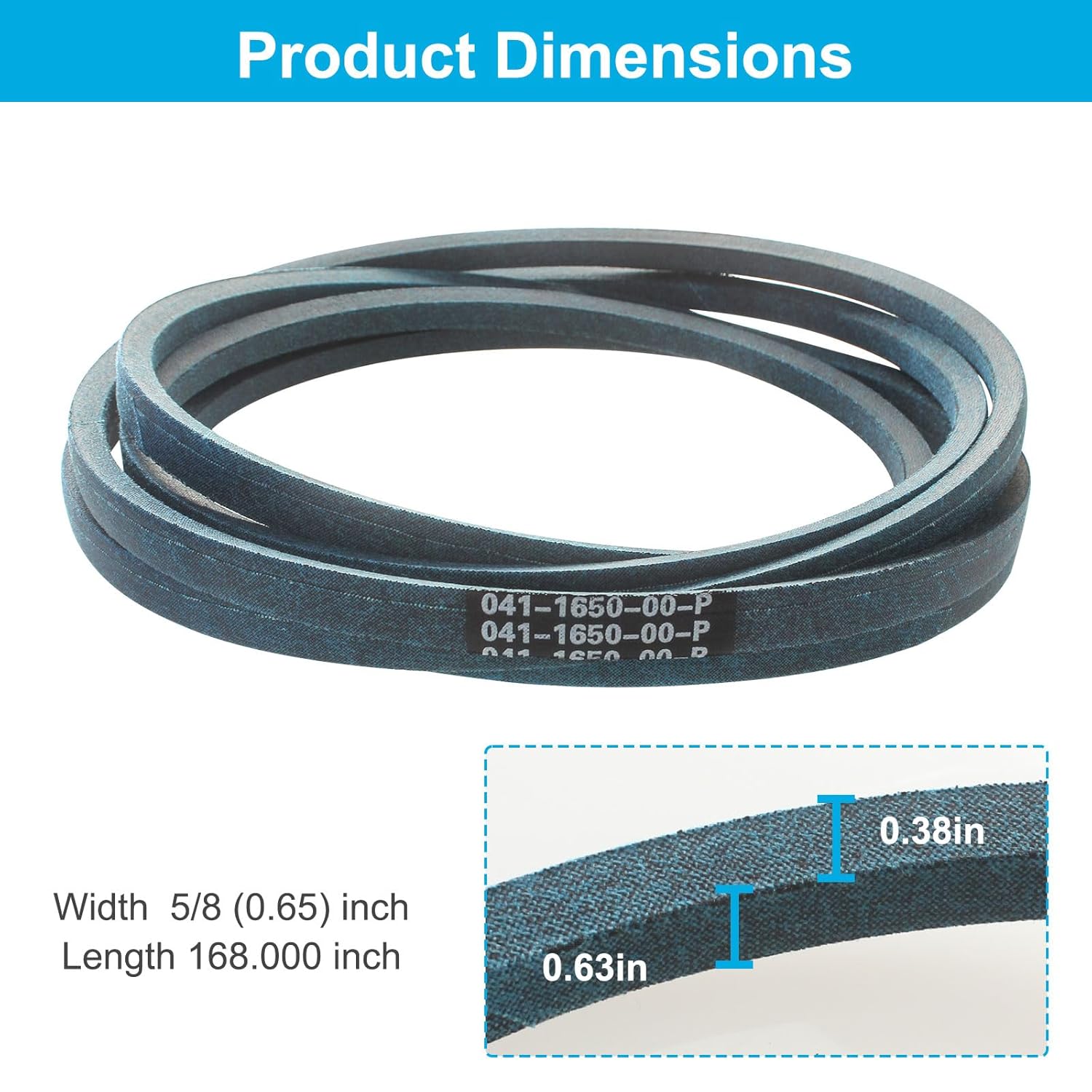 041-1650-00 Lawn Mower Deck Belt for Bad Boy Mowers Pup Lightning and ZT Avenger Series, Deck Belt for 60" Outlaw XP 54" Deck Snapper Pro 5100893 Woods 18990, 5/8"x168"