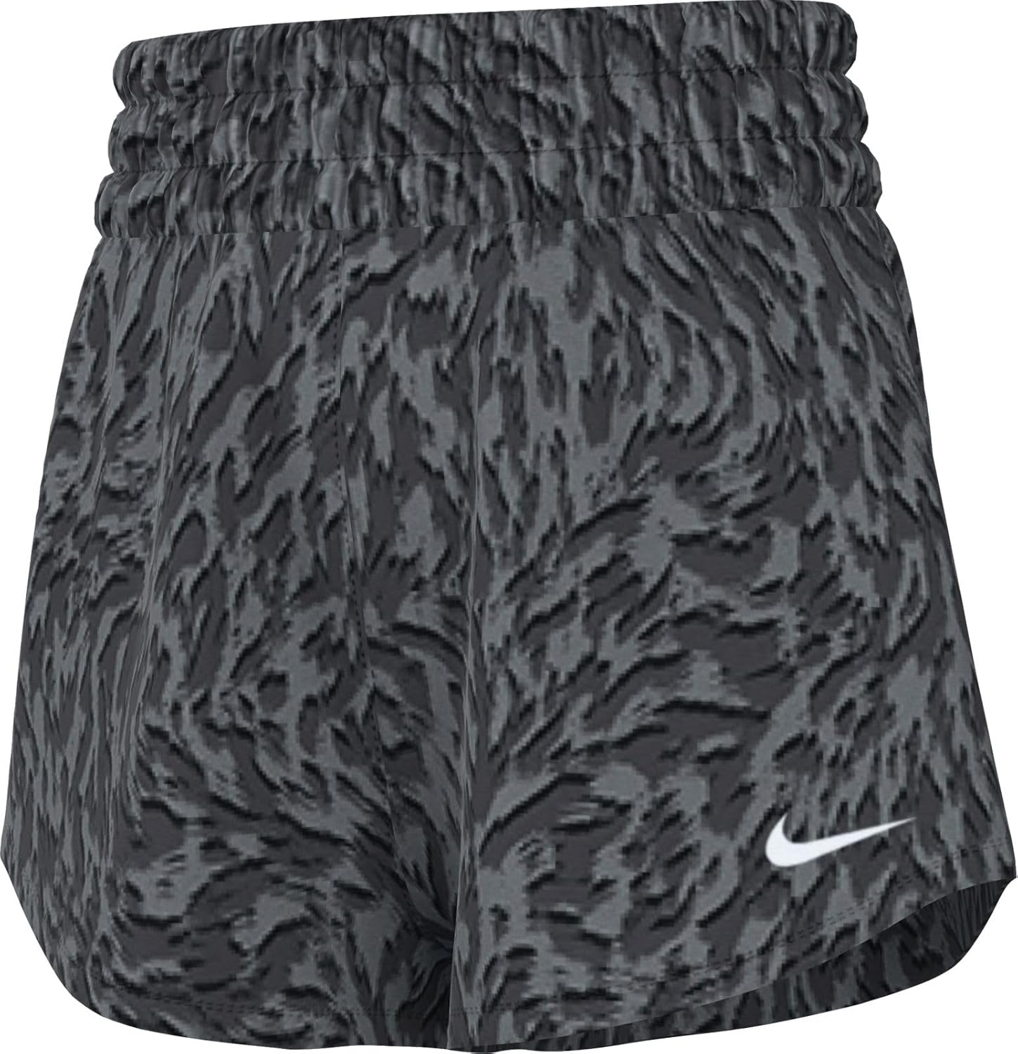 Nike One Big Kids' (Girls') Woven High-Waisted Shorts (Smoke Grey/Dark Smoke Grey/White, FQ4527-084)