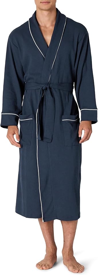 Amazon Essentials Mens Lightweight Cotton Waffle Bathrobe Available in Big & Tall