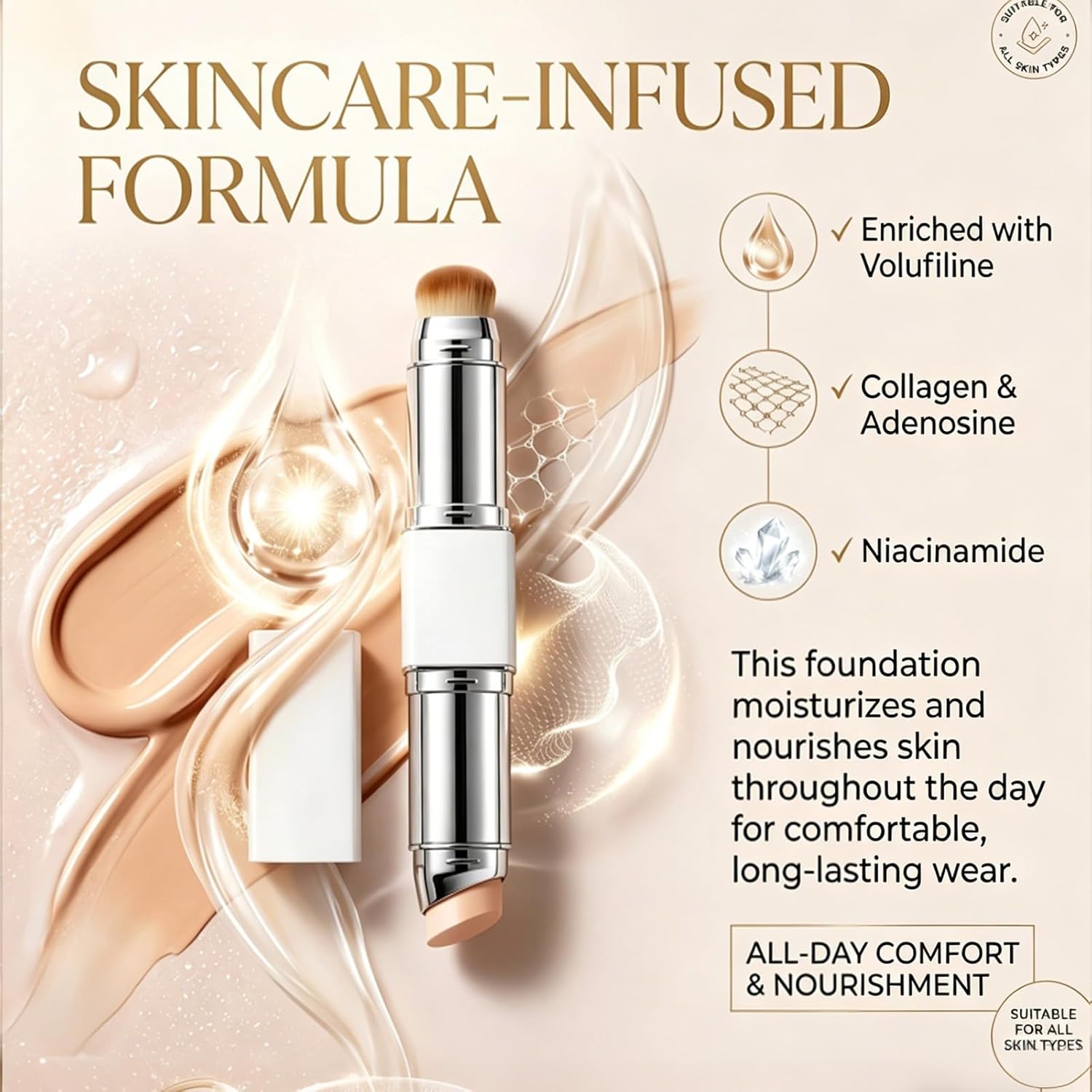 Novaglow Foundation Stick, Nova glow Foundation Color Changing Foundation & Concealer, Dual-Ended with Detachable Brush for Smooth Natural Dewy Coverage, 13g (Natural)