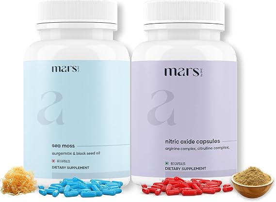 Mars by GHC MaxDrive Combo: Powered by Nitric Oxide & Sea Moss Capsules, L-Arginine Workout Combo