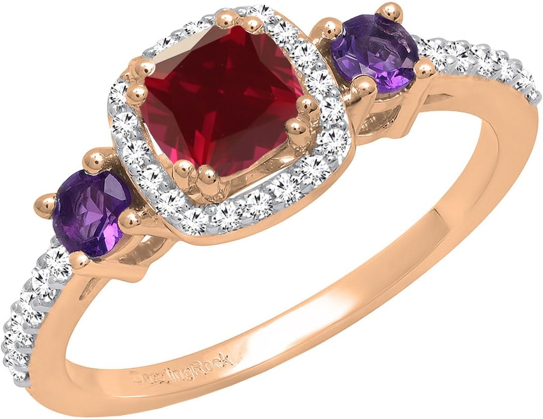Dazzlingrock Collection 18K 5 MM Cushion Lab Created Gemstone & Diamond Ladies Engagement Ring, Rose Gold
