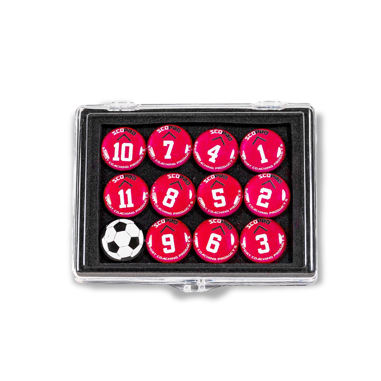 SCOPRO Soccer Coaching Magnets, Numbered Magnetic Player Markers for Soccer Coaching Board and Dry Erase Board Training, Red
