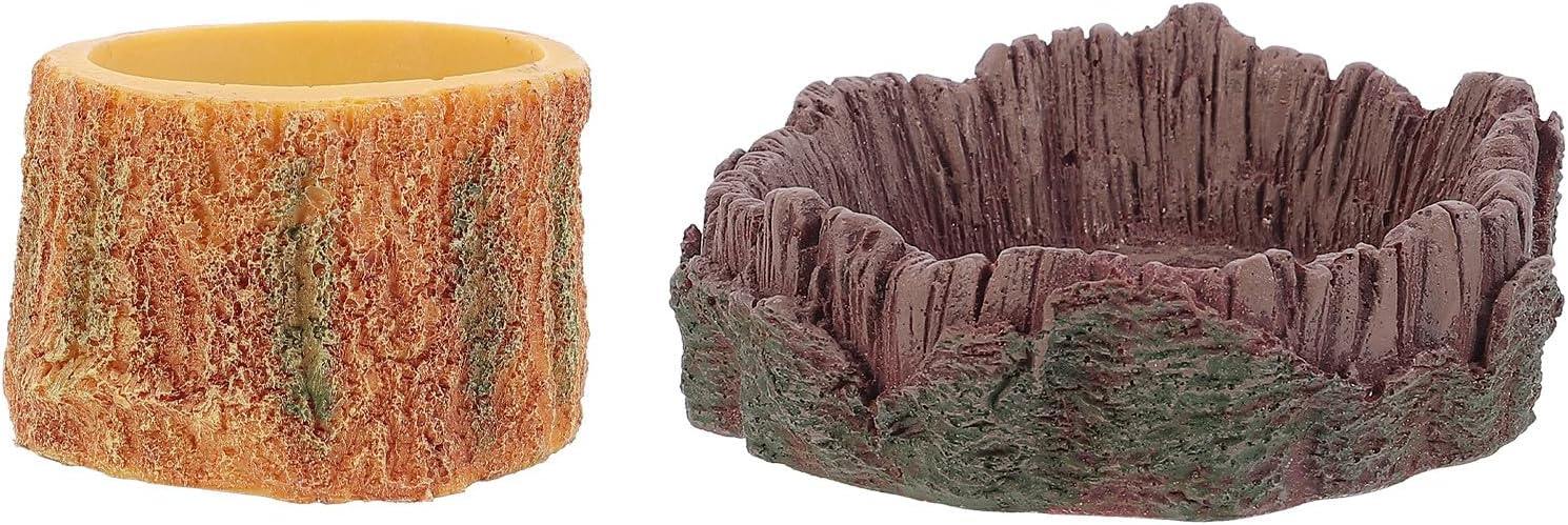 2pcs Reptile Water Bowls Lizard Food Basins with Wood Grain Design Sturdy Feeding Dishes for Tortoise Lizard and Spider Terrarium Supplies