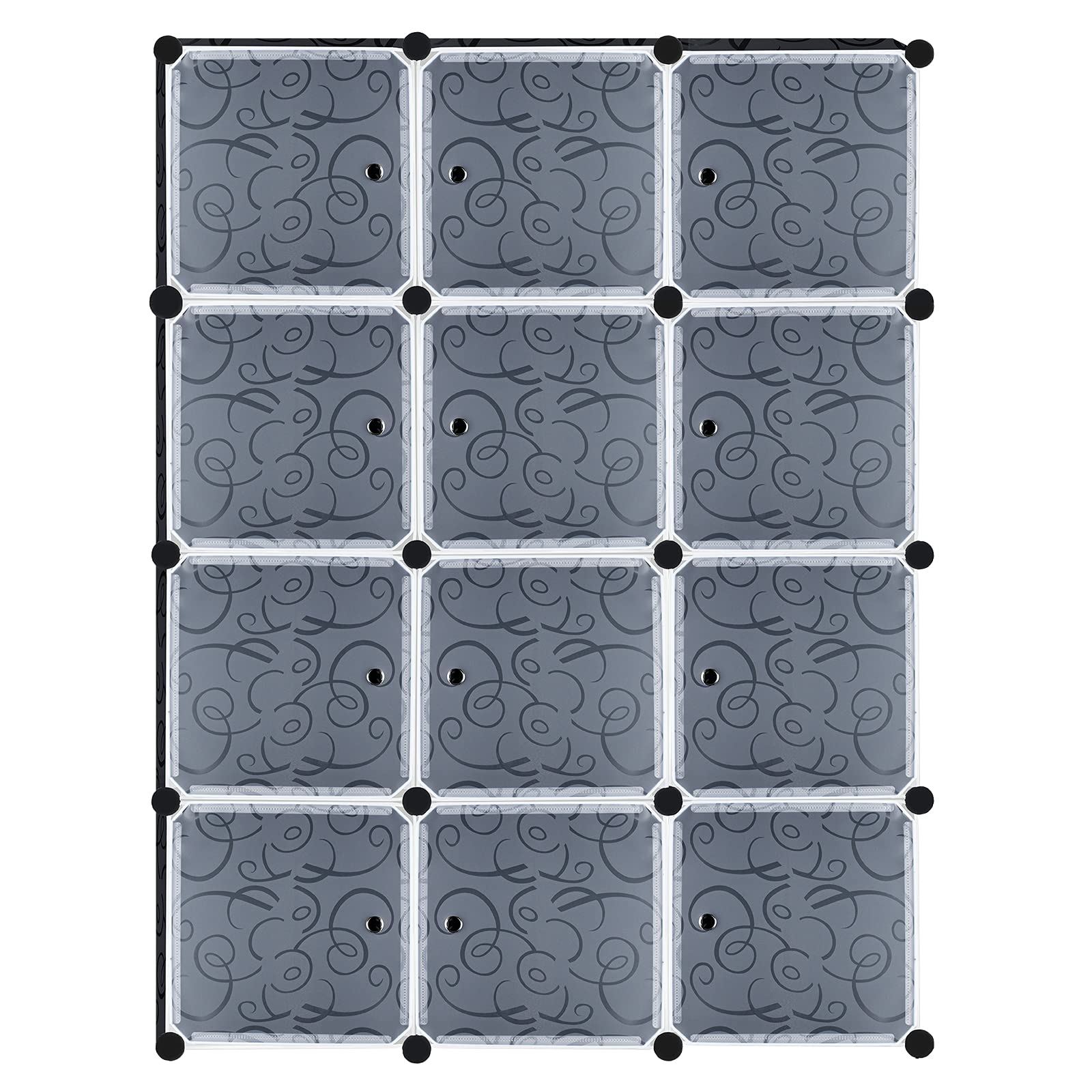 YUENFONG Organisateur de penderie DIY Étagère Système d'étagères en plastique pour vêtements, chaussures, jouets et livres, noir (12 boîtes avec porte)