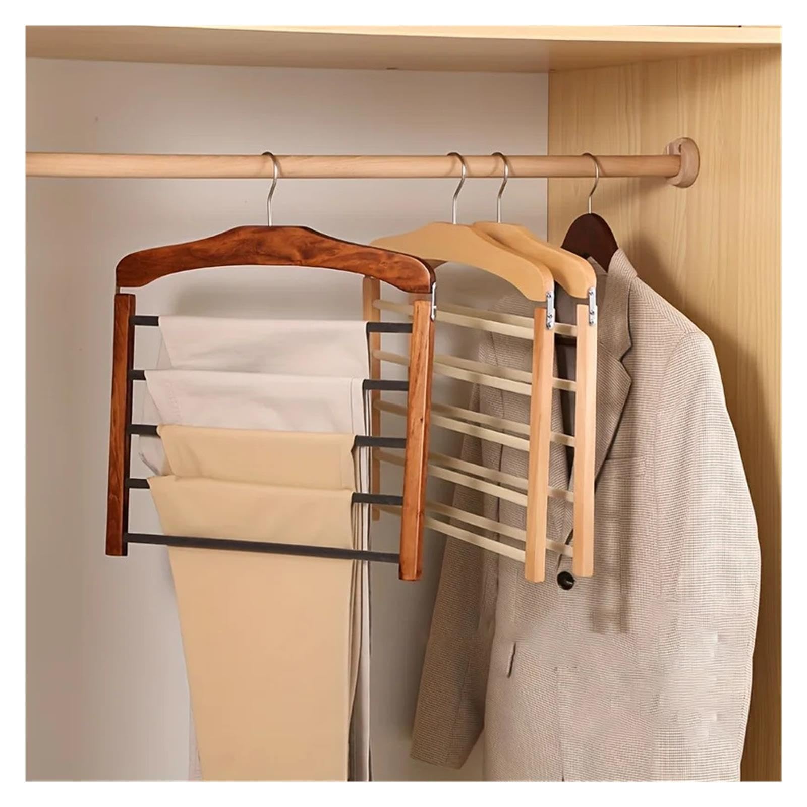 Solide multifunktionale mehrstufige Hosenablage for den Haushalt, zur Aufbewahrung von Mänteln, Handtüchern, Schals und Krawatten(Natural Wood)
