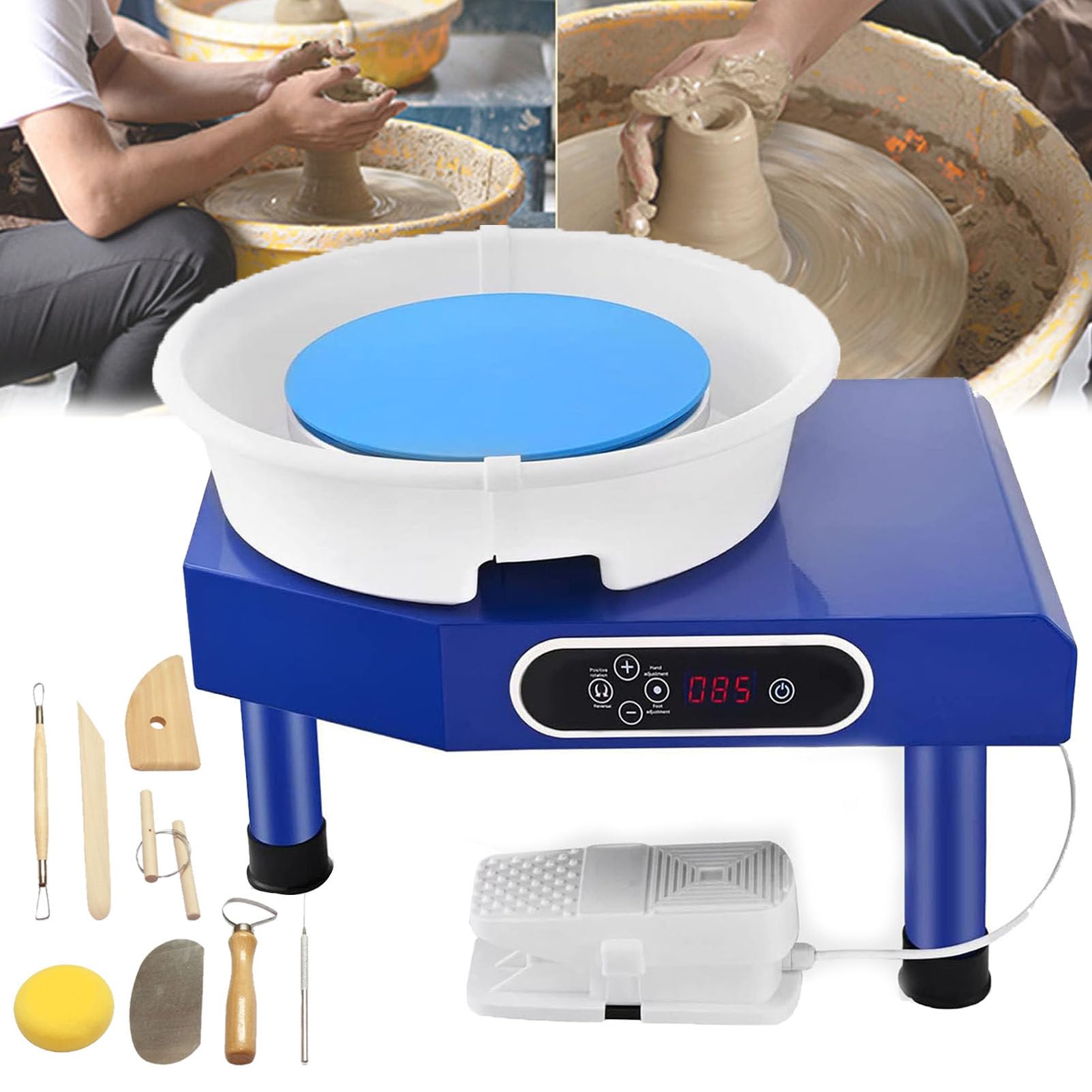 JKJZSALJ Electric Pottery Wheel Machine, 350W Pottery Forming Ceramics Clay Modeling Sculpture Machine With Tray Tool Kit Turntables For Kids Adult Beginner Diy Ceramic Work Art Cra