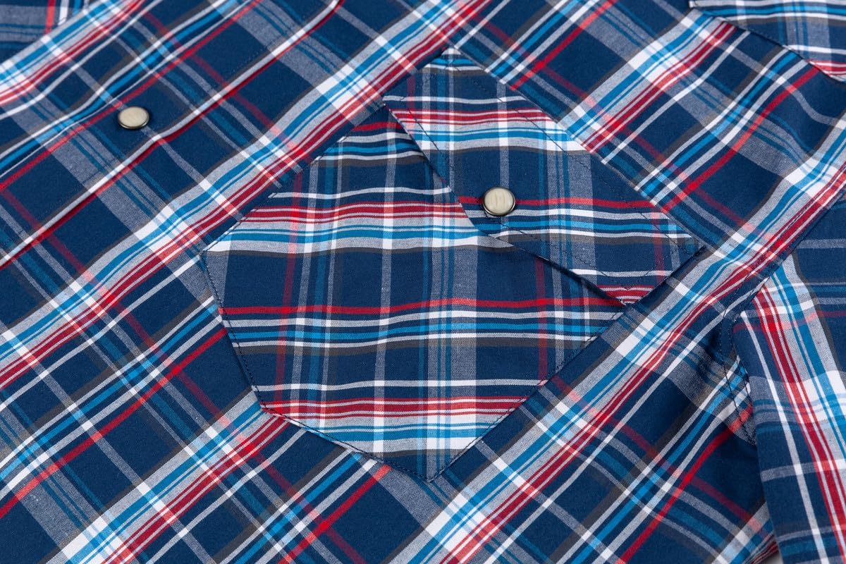 Men’s Western Cowboy Shirts-Long Sleeve Snap Button Plaid Shirt, Regular Fit Cotton Casual Shirt - Image 5