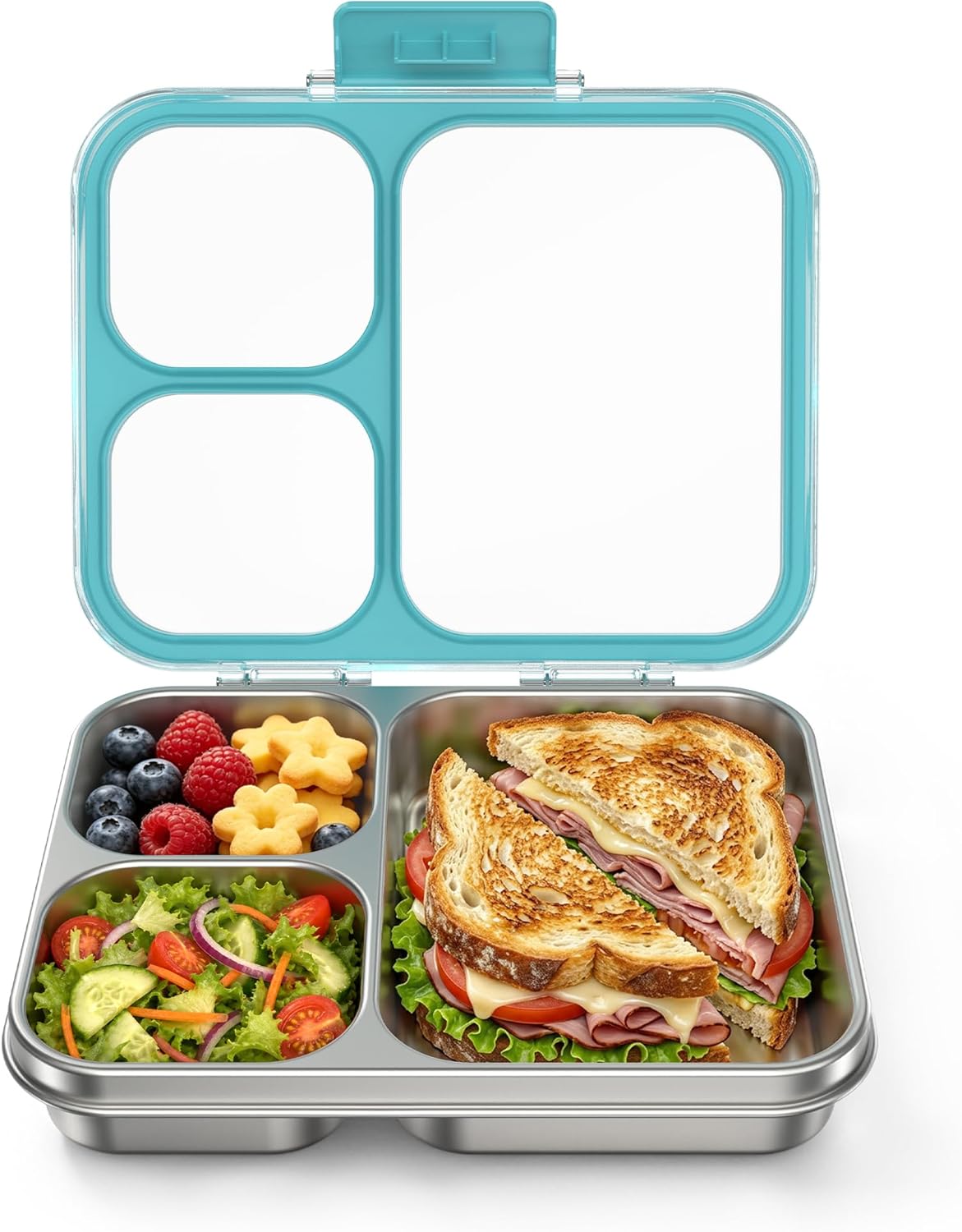 HOMEKOL Stainless Steel Bento Lunch Box 3-Compartment, 4.2Cups, Blue