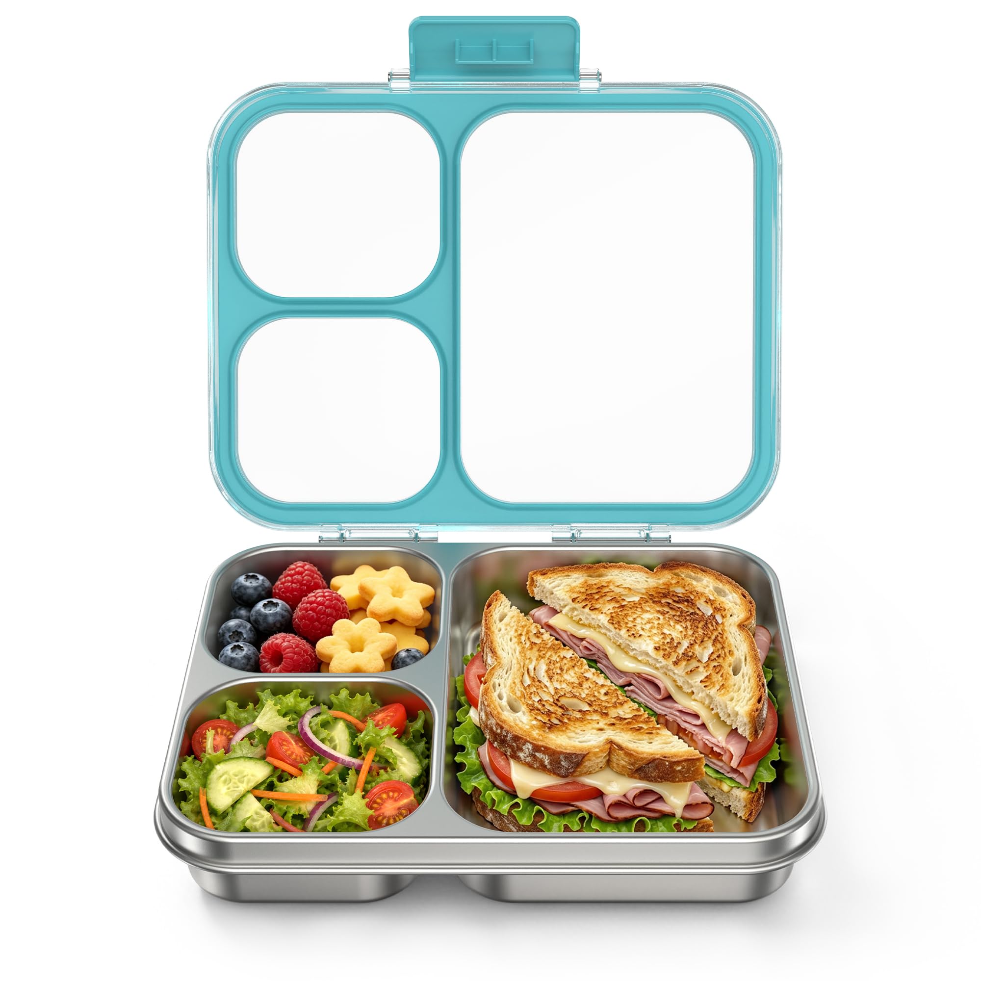 Fiambrera de acero inoxidable con 4 compartimentos, fiambrera de metal para niños, a prueba de fugas, para guardería, guardería, escuela, sandwichera, fiambrera, fiambrera para el pan, apta para