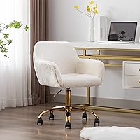 Vista 12 de SSLine Silla de escritorio de piel sintética, moderna y bonita silla de oficina, cómoda silla giratoria de tela de peluche mullida con ruedas