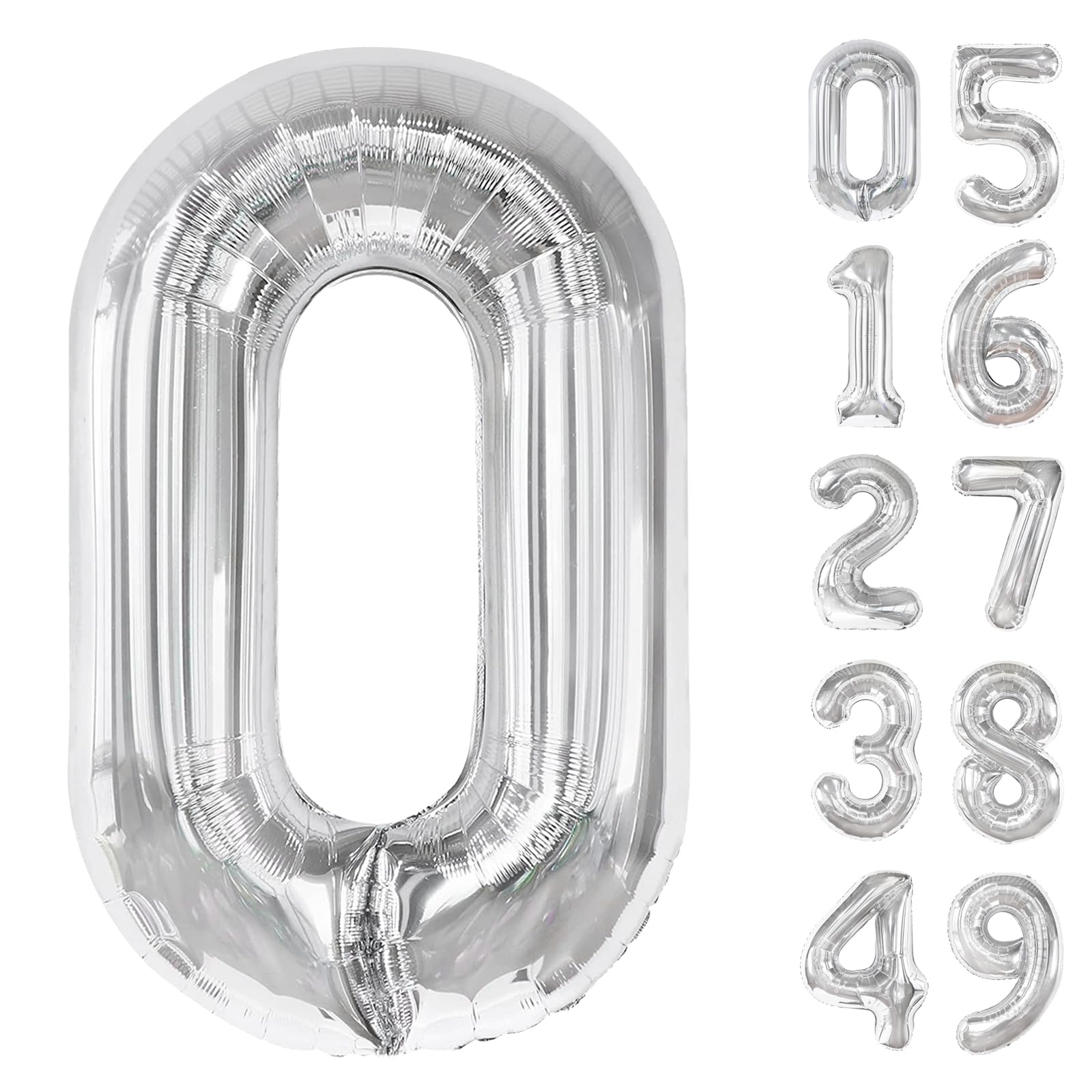 Silver Helium Number Balloon 40 Inch, Giant Foil Silver Number 0 Birthday Balloons, Large Numbers 10 20 30 40 50 60 70 80 90 100 2025, Party