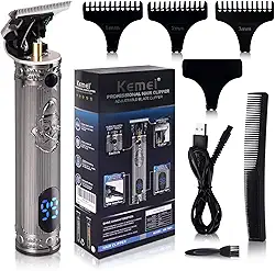 KEMEI Aparador de cabelo profissional para homens Pro Li Aparador de Barba Aparador de Barba Fechado Salão de Corte Sem Fio Recarregável Silencioso, KM-700H Prateado