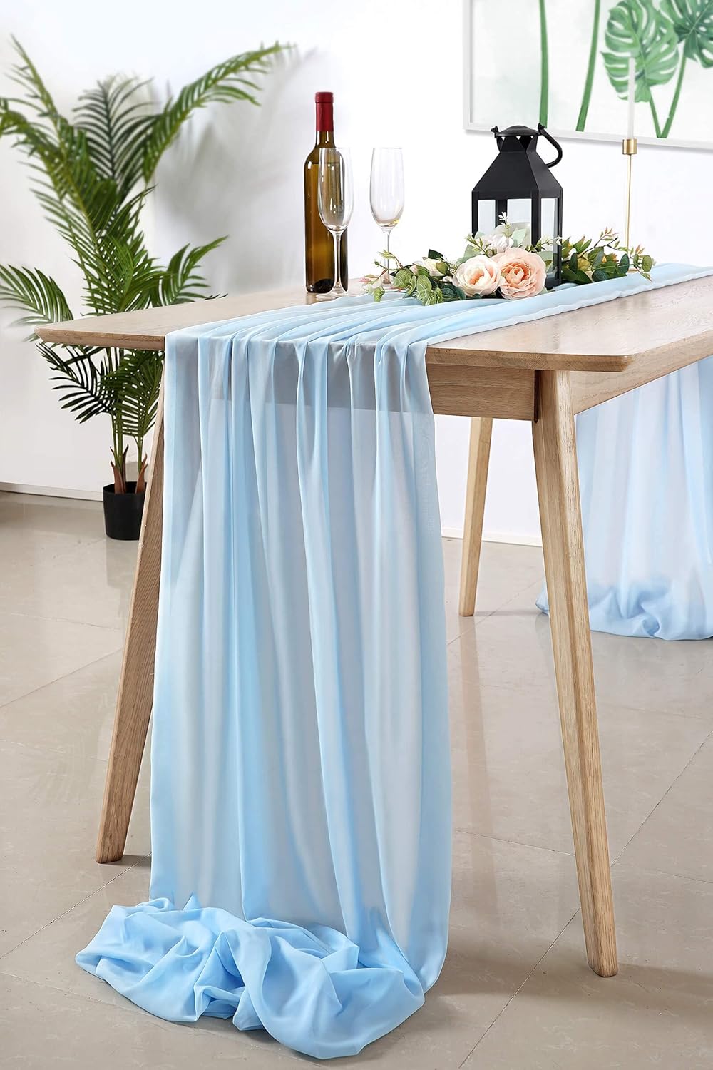 B-COOL Sheer Table Runner 10 Pack Chiffon Table Runners Baby Blue Holiday Wedding Table Decoration Chiffon Fabric 10Ft Long Table Runners for Home Christmas Thanksgiving Fall Decor