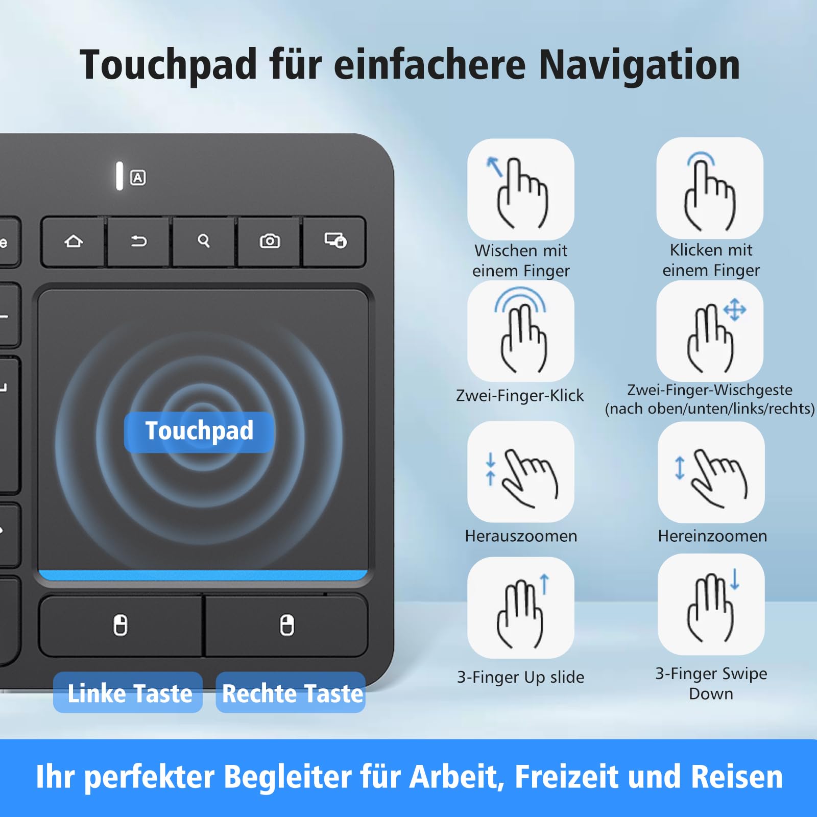 Teclado Bluetooth inalámbrico con panel táctil (Dual BT+USB 2.4G)