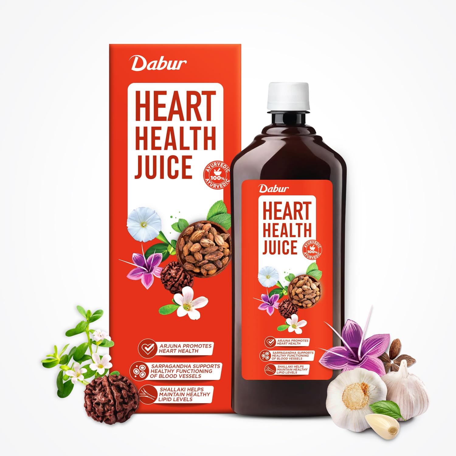 Heart Health Juice - 1L | Ayurvedic Cardiac Care Juice | Enriched with 10+ Ayurvedic Herbs | No Artificial Colors, Flavours & Added Sugars