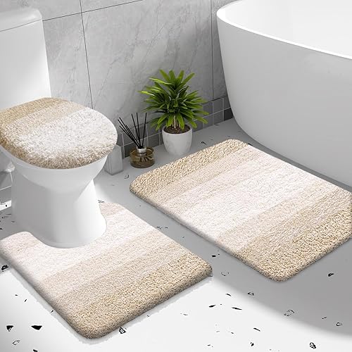 Miniatura 31 de OLANLY Juego de alfombras de baño de 3 piezas, microfibra suave absorbente, tapete de baño de contorno en forma de U y tapa de inodoro, secado