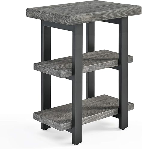 Alaterre Furniture Pomona - Mesa auxiliar industrial de 3 niveles con madera de pino maciza y patas de metal, mesa auxiliar de 20 pulgadas con 2